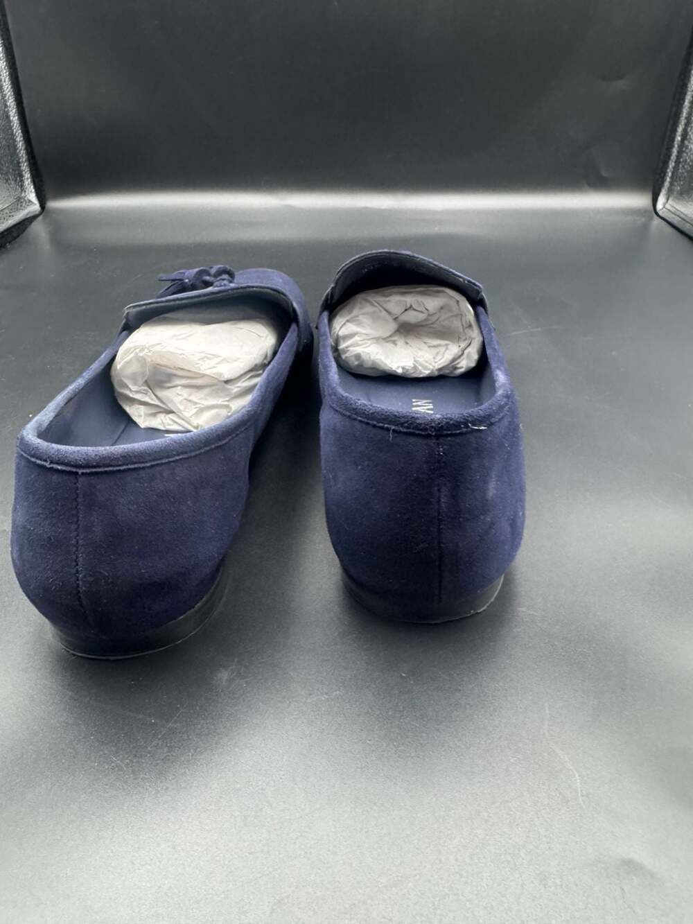 Stuart Weitzman Navy Suede Tassel Moccasin Loafers - Picture 3 of 4